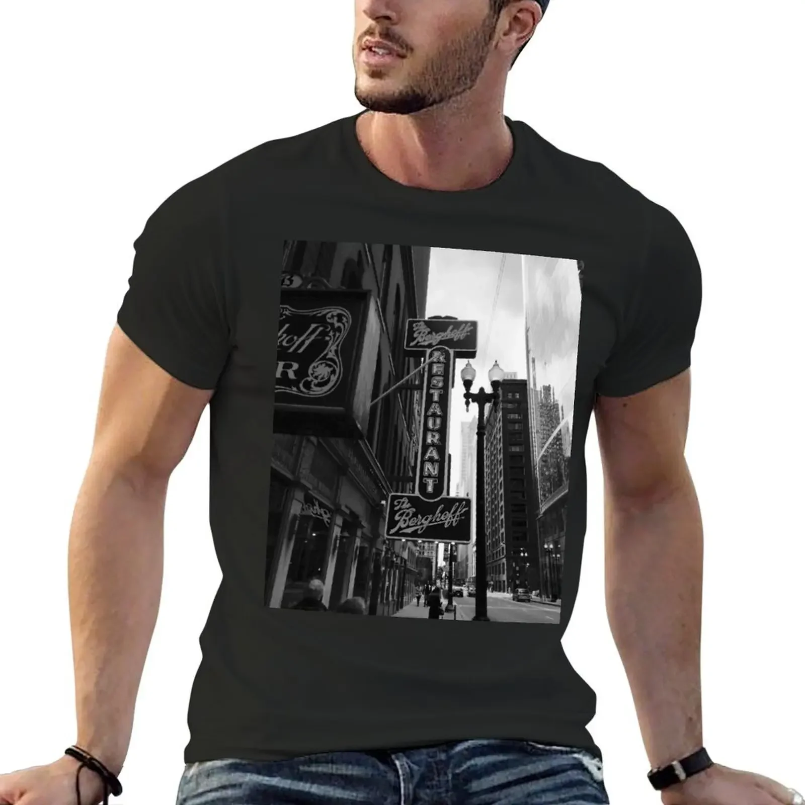 Iconic Berghoff Restaurant, Chicago Illinois T-Shirt sublime man t shirt oversized sports fans Men's clothing