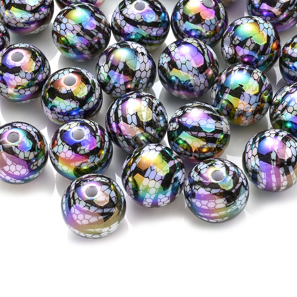 10 Stück 16mm Schwarz Beschichtete Bunte Runde Netz-Acrylperlen Glänzende Glatte Zwischenperlen für Schmuckperlen DIY Armband Halskette – Detail 3