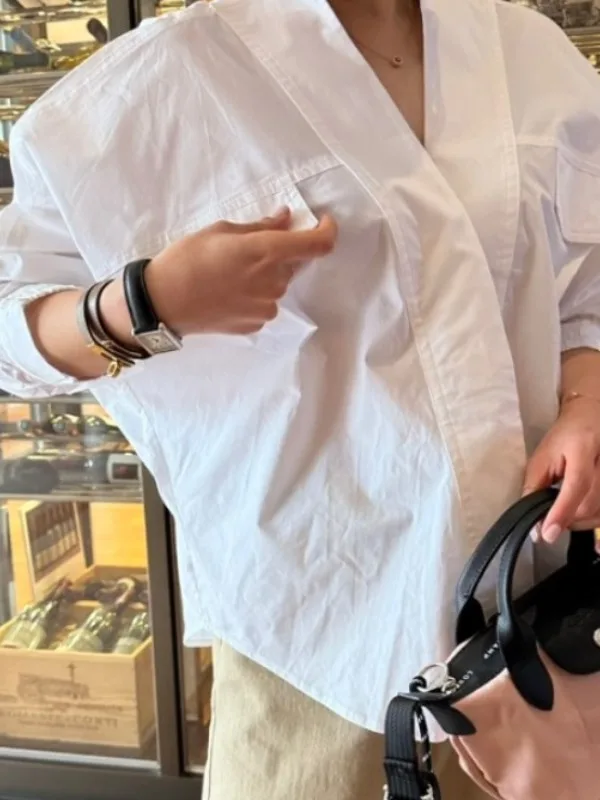 Chic Inizio Autunno Croce V-Ne Allentato Versatile Lungo Sve Color irt Top da donna Faion Commute Sle Abbigliamento casual