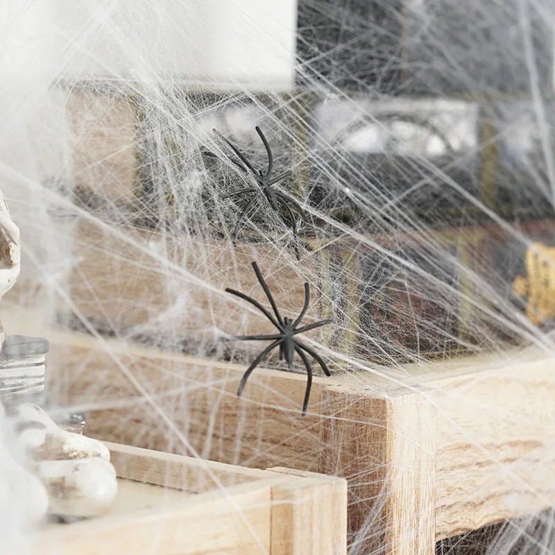 Halloween Decorations Artificial Spider Web, Super Stretch Cobwebs, Fake Spiders, Scary Party Scene Decor, Horror House Props