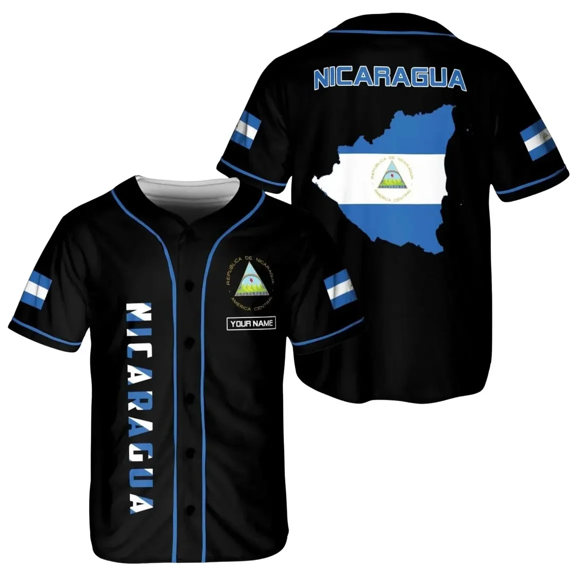 Custom Nicaragua Baseball Jersey, Personalized Name Number Shirt, Black Flag Button Up Fan Gift Men Women Sportswear Team Wear