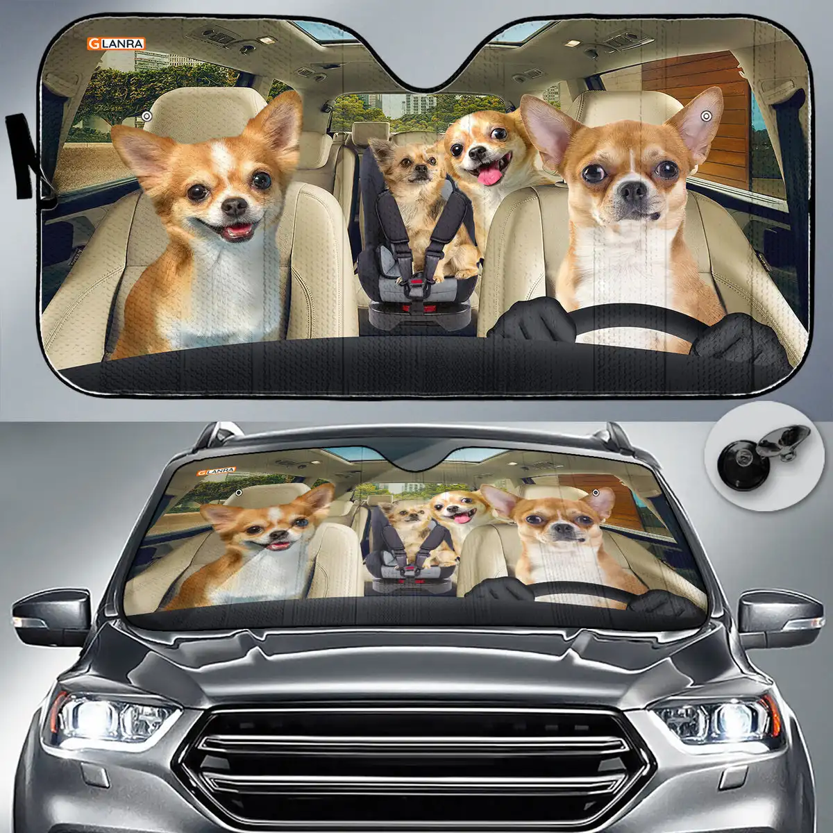 Chihuahua Car Sun Shade, Chihuahua Windshield, Dogs Family Sunshade, Dogs Car Accessories, Car Decoration, Chihuahua Lovers Gift