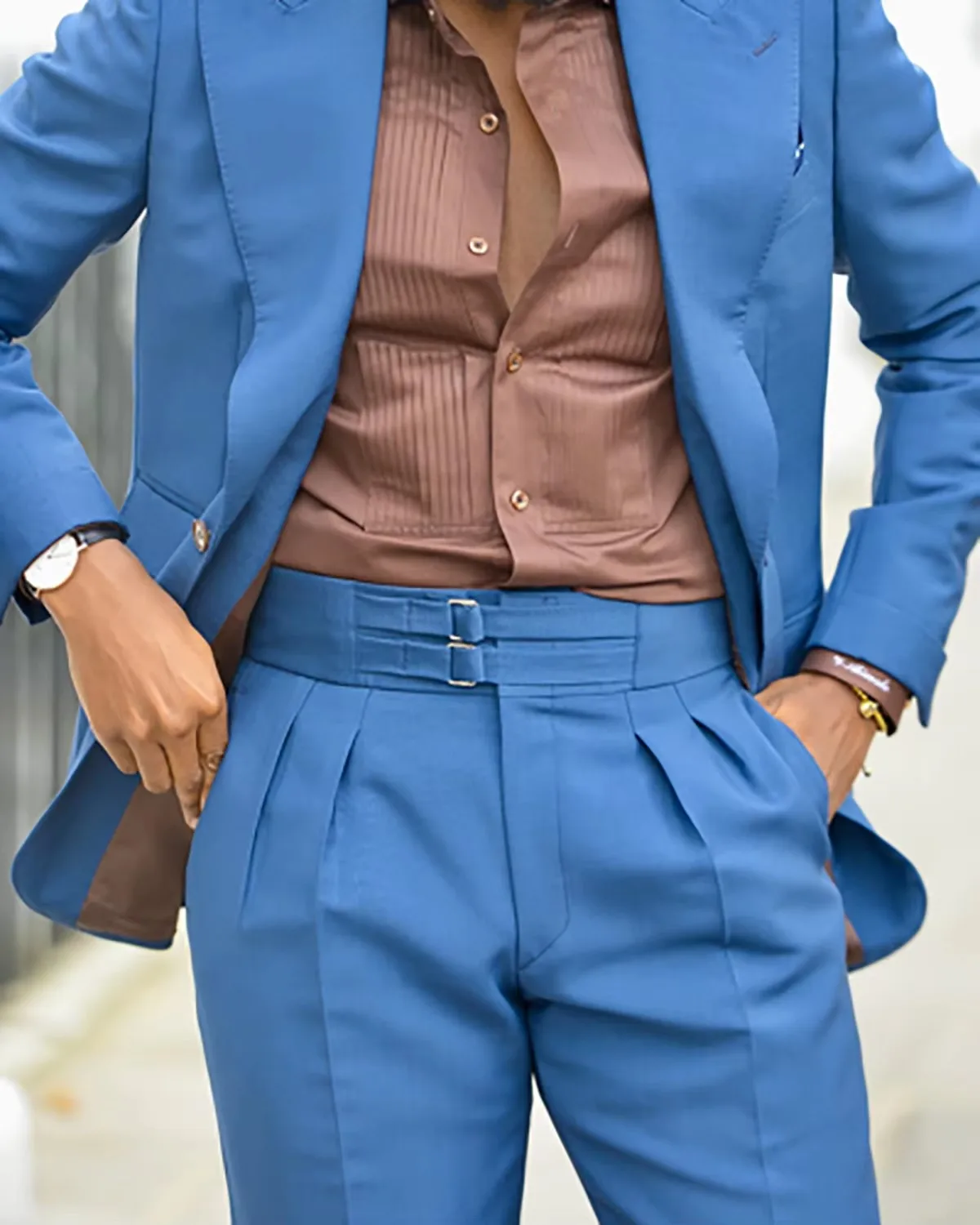 Blue Men's Suits 2 Pieces Solid Color Boyfriend Jacket Pant Sets For Wedding Suit Formal Trousers Peaked Lapel Custom Blazer