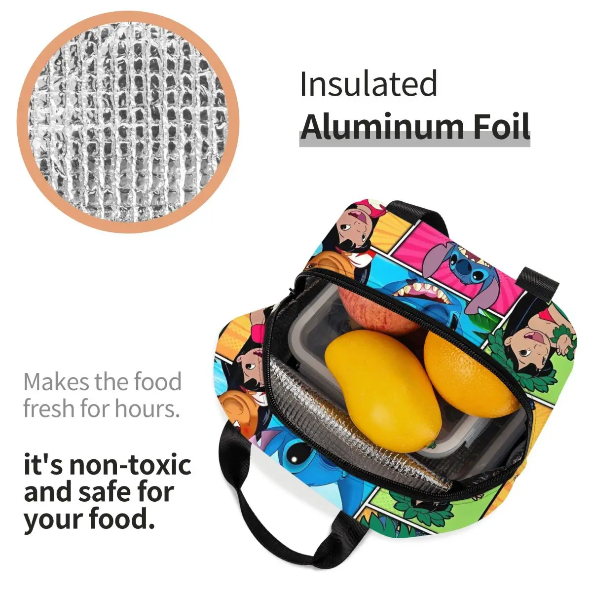 حقيبة غداء ليلو آند ستيتش للنساء، صندوق غداء، حقيبة تبريد للعمل الممتع، حقائب طعام أكسفورد معزولة محمولة