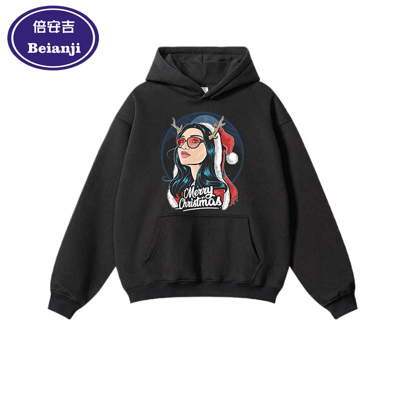 Beianji Christmas men's hoodie casual long sleeve thick pullover men's and women's Christmas beauty cartoon 3D printed pullover
