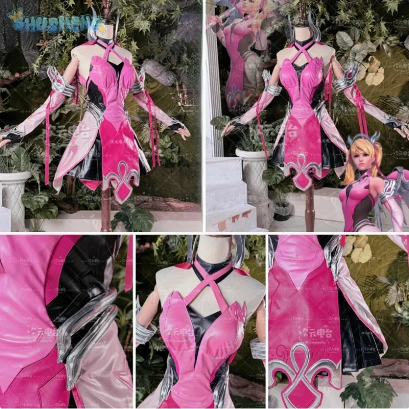 Mercy Angela Ziegler Overwatch OW أزياء الملاك الأحمر أزياء الهالوين الجلدية بذلة الدعائم شعر مستعار اكسسوارات موحدة امرأة مجموعة