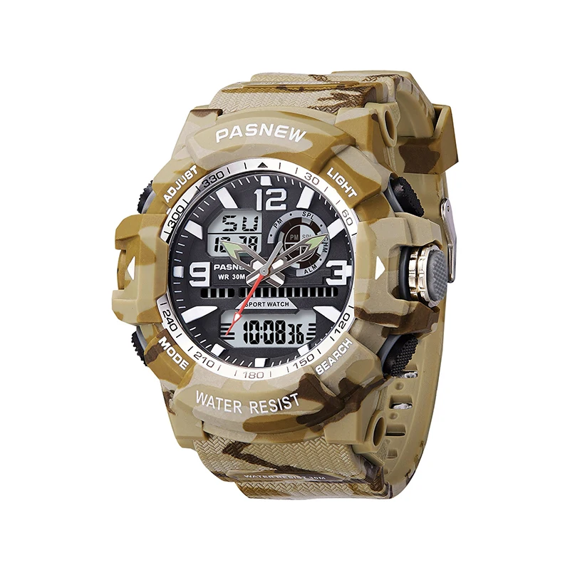 Военные спортивные часы, мужские водонепроницаемые цифровые ручные часы с большим циферблатом, оригинальные многофункциональные тактические камуфляжные наручные часы для мальчиков