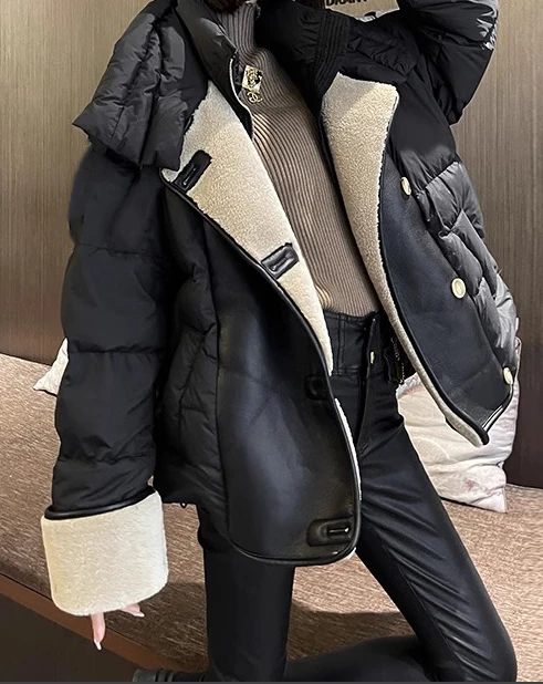 

Зимняя хлопковая одежда для женщин, мода 2025 года, новый стиль, плотная теплая хлопковая одежда, черная куртка