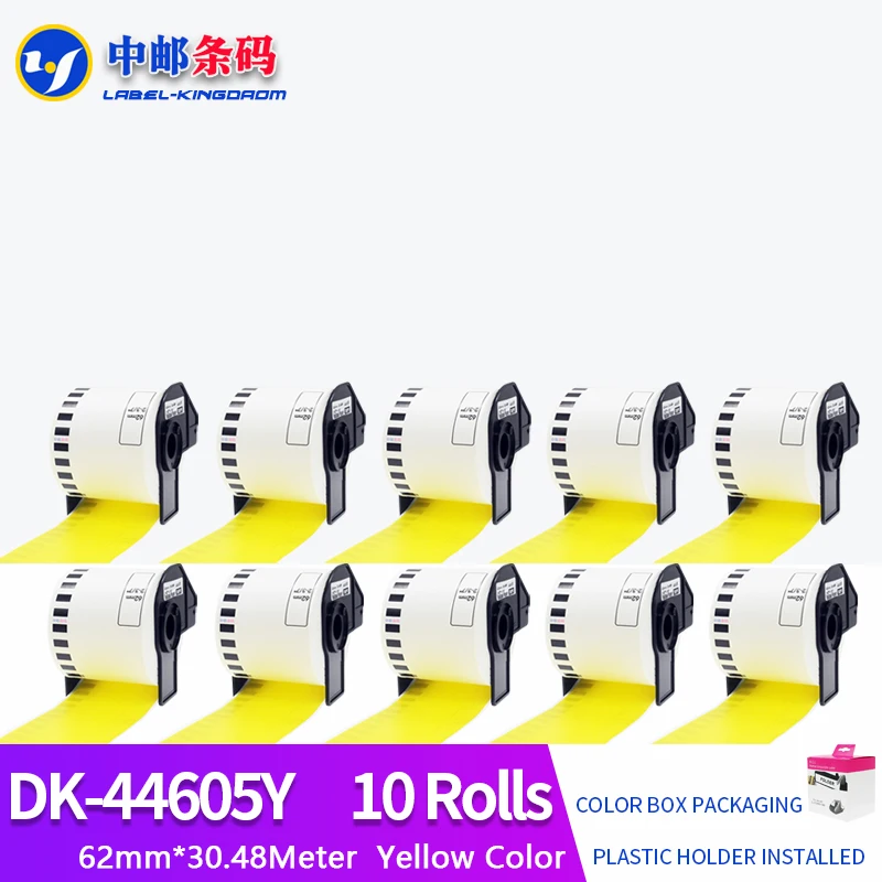 

10 Rolls Generic Brother DK-44605 Labels 62mm*30.48M Yellow Color Compatible for Brother QL-570/700 All Come With Plastic Holder