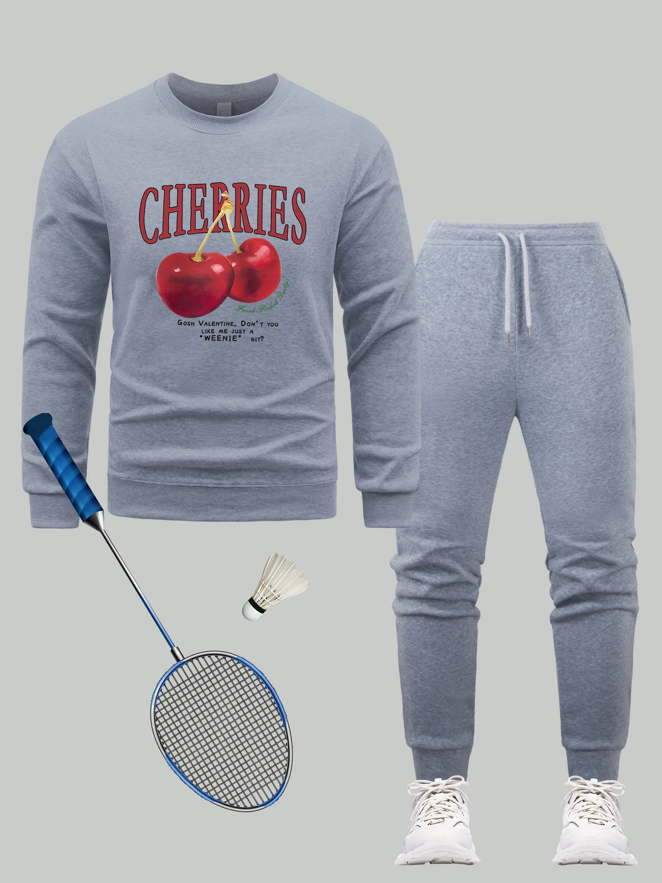 

Толстовка с принтом свежей вишни, мужские комплекты, флисовый пуловер с круглым вырезом, повседневные брюки в стиле хип-хоп, осенние универсальные спортивные штаны