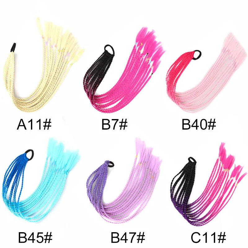 Synthetic 24Inch Colorful Braids Hair Extension Rubber Bands Rainbow Braids Cosplay Ponytail Hair Accessories for Women