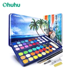 Ohuhu Solid Watercolor Paint Set Brush Pen Portable Professional Painting Pigment for Drawing Colors Palette School Art Supplies