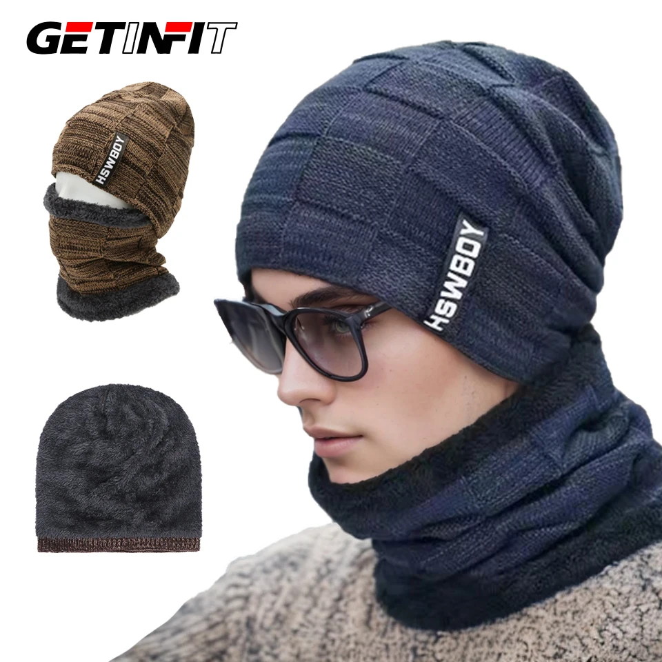 GETINFIT 1Pcs Winter Warm Thickened Velvet Hat Outdoor Windproof Cycling Knitted Wool Hat Fashion Youth Hoodie Middle Age Men