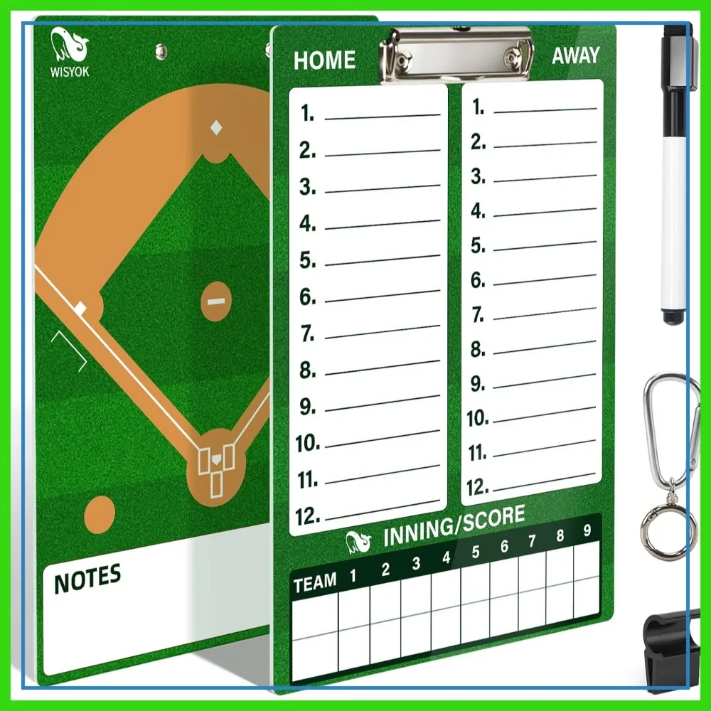 

Double-Sided Dry Erase Clipboard for Coaches, Baseball, Softball Lineup Board with Marker