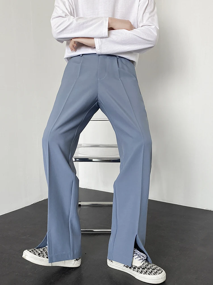 

Men's Casual Straight Leg Suit Pants Drapey Loose Fit Faionable Split Hem High End Versatile Leisure Long Trousers