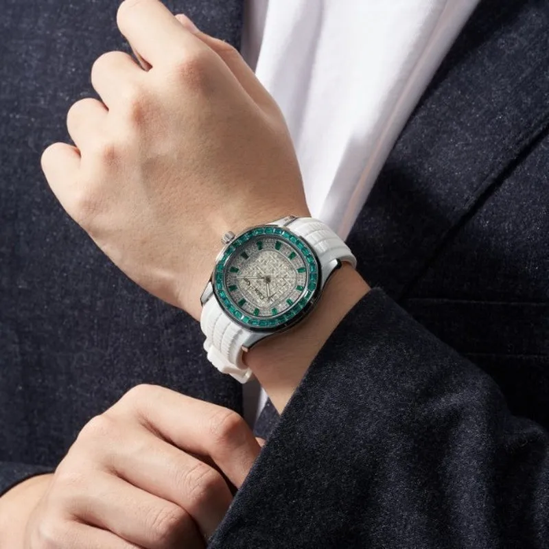 Men's Luxury Diamond Set Mechanical Wristwatch Waterproof 100M with Luminous Hands and Date Function