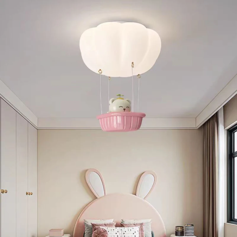 Imagem -04 - Quente Romântico Quarto das Crianças Lustres Bonito Balão de ar Quente Urso Luz Led Moderno Berçário Menino Menina Quarto Lustre