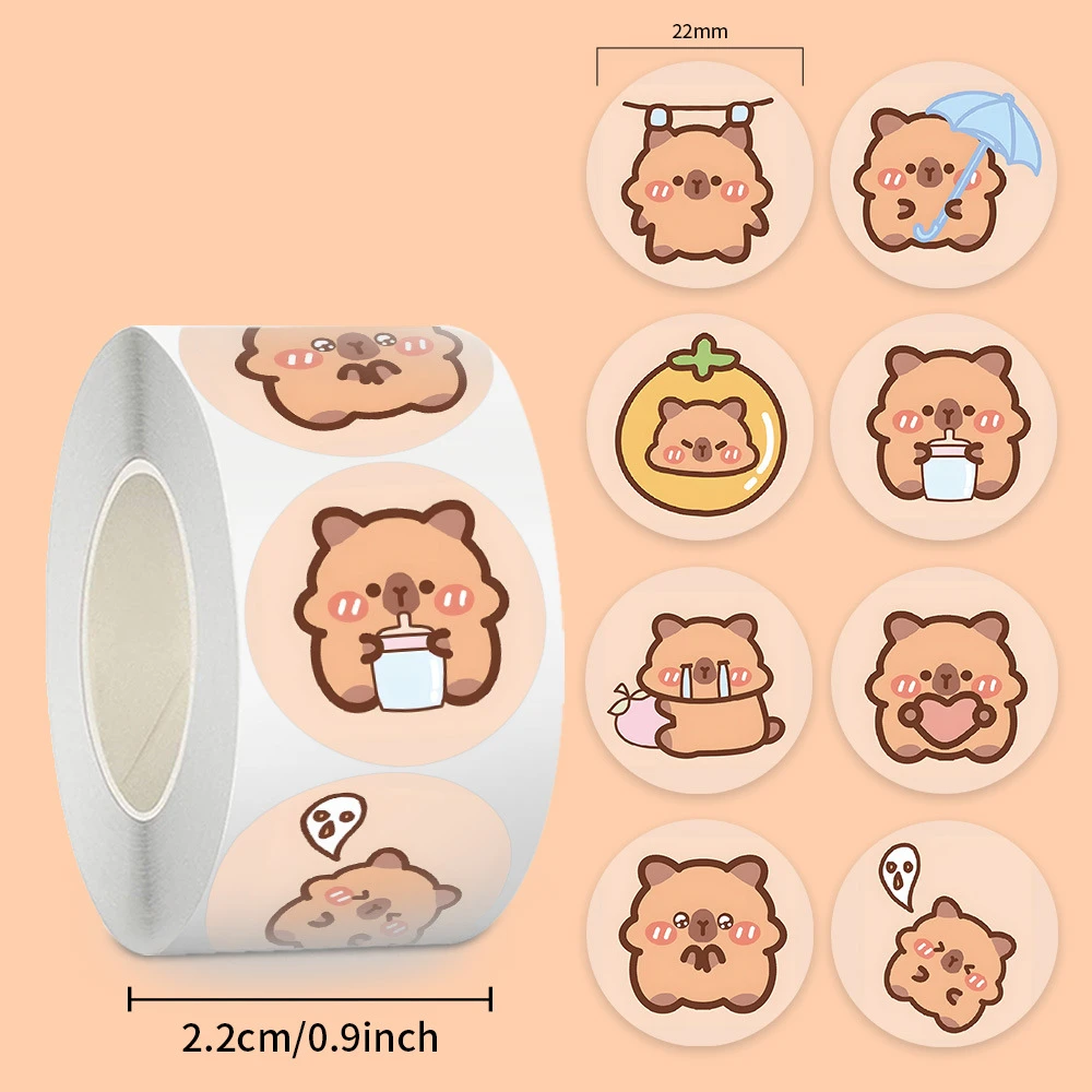 500 pz/rotolo animale carino capibara adesivo graffiti estetica decorativa bagagli laptop diario libro di cancelleria adesivi per bambini giocattolo
