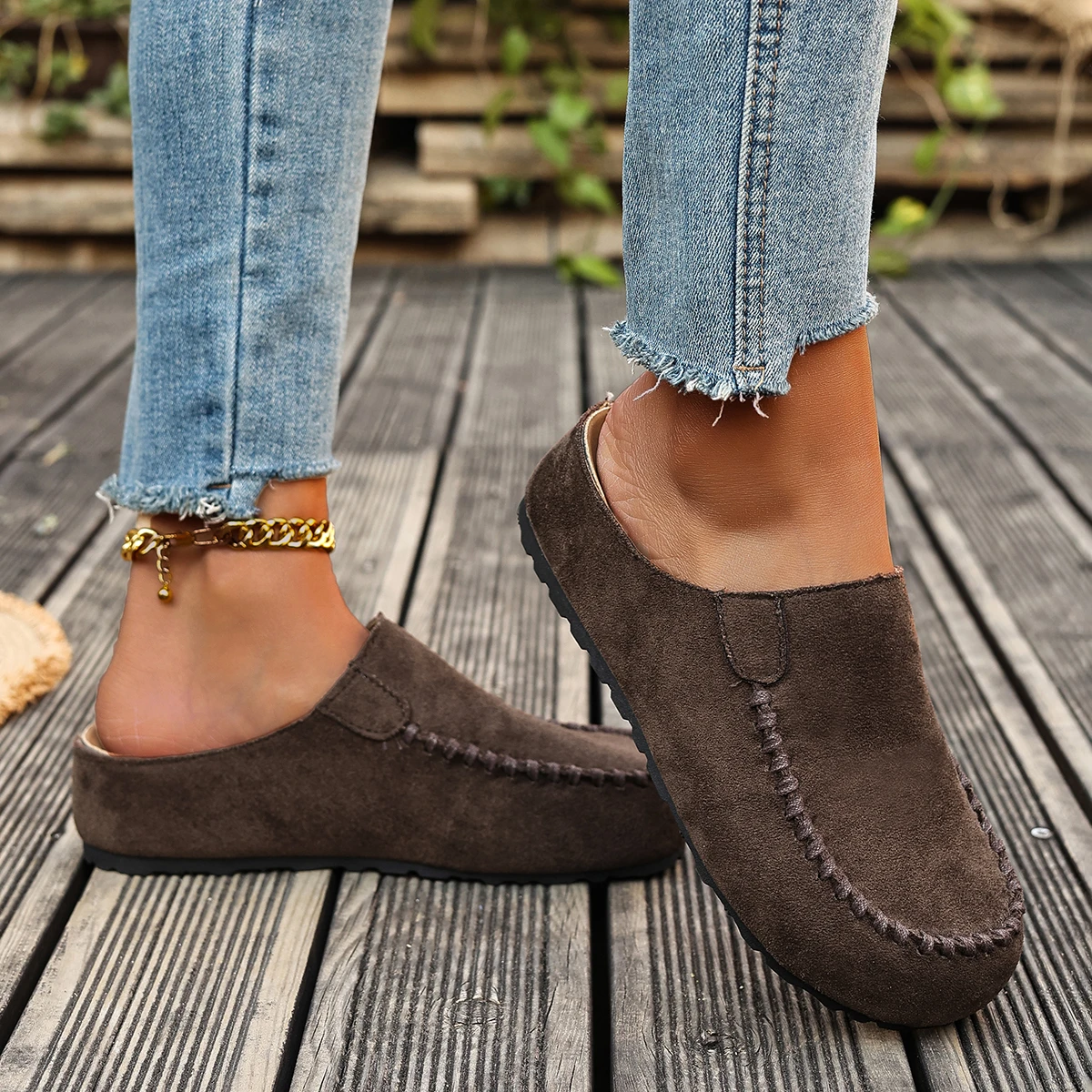 Ladies Slippers Winter New Fashion Casual Baotou Round Head with Suede Sponge Cake Slippers Indoor Office Shoes Plus Size 43