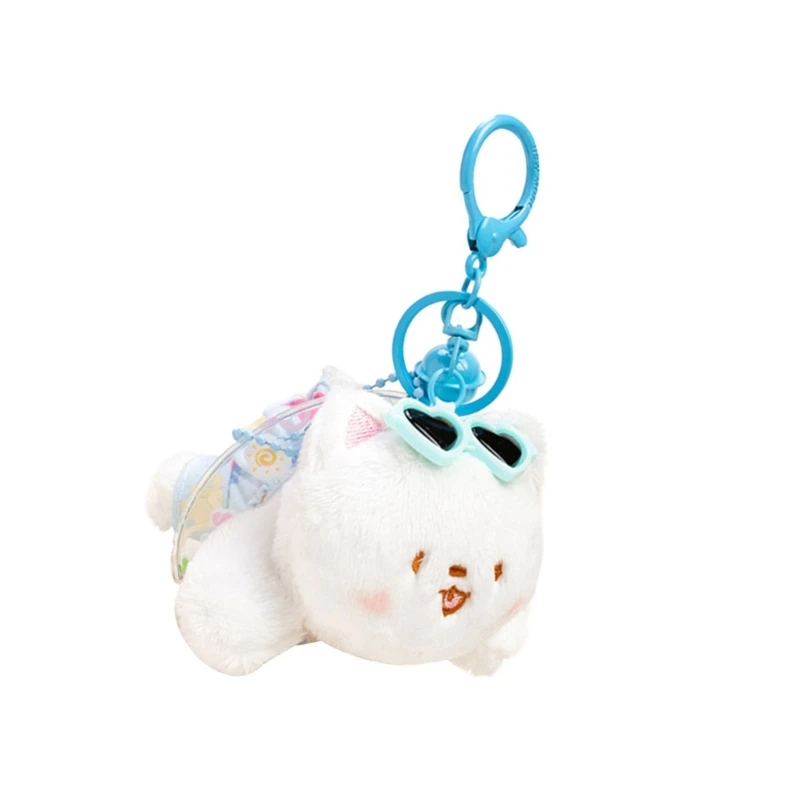 Plush Swimring Dog Keychain for Kids Girl Cartoon Ornament Bag Hanging Pendant Backpack Decors Collectible Keyring Charm