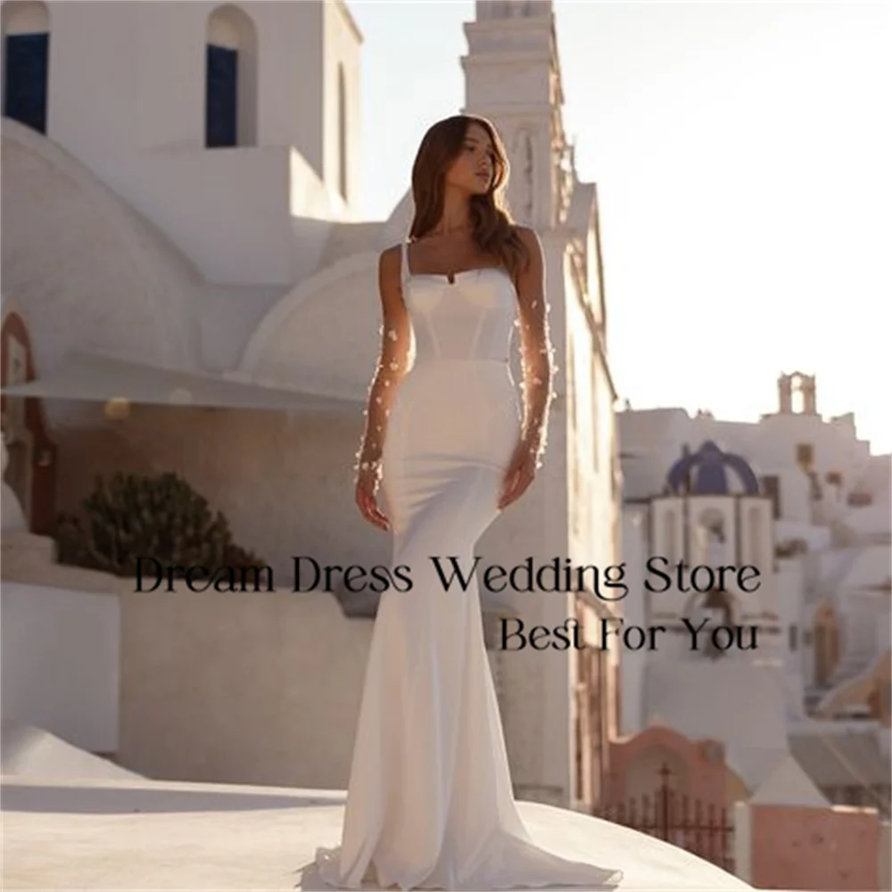 DREAM Elegante abito da sposa a sirena con cinturino per spaghetti con scollo a barca aperto sul retro treno staccabile abito da sposa Vestido De Novia personalizzato