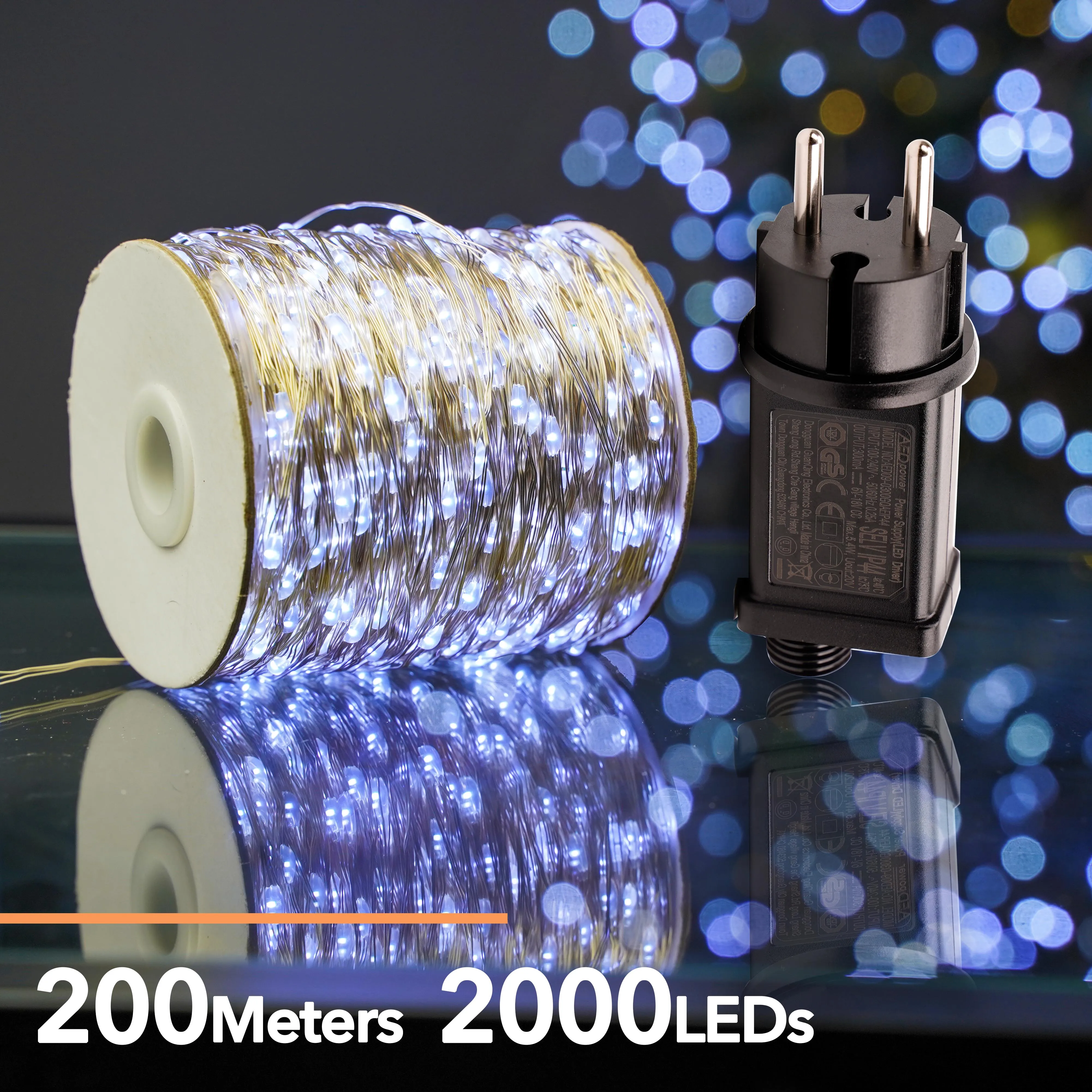 200Merter Fairy Light Christmas Tree Garland Silver Wire String Outdoor 9Lamp For Christmas Party Home Decoration