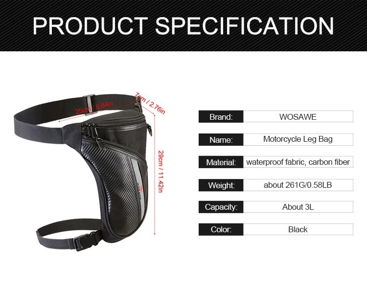 WOSAWE New Men\'s Leg Bag Messenger Shoulder Belt Hip Bum Fanny Waist Pack for Travel Trekking Motorcycle Riding