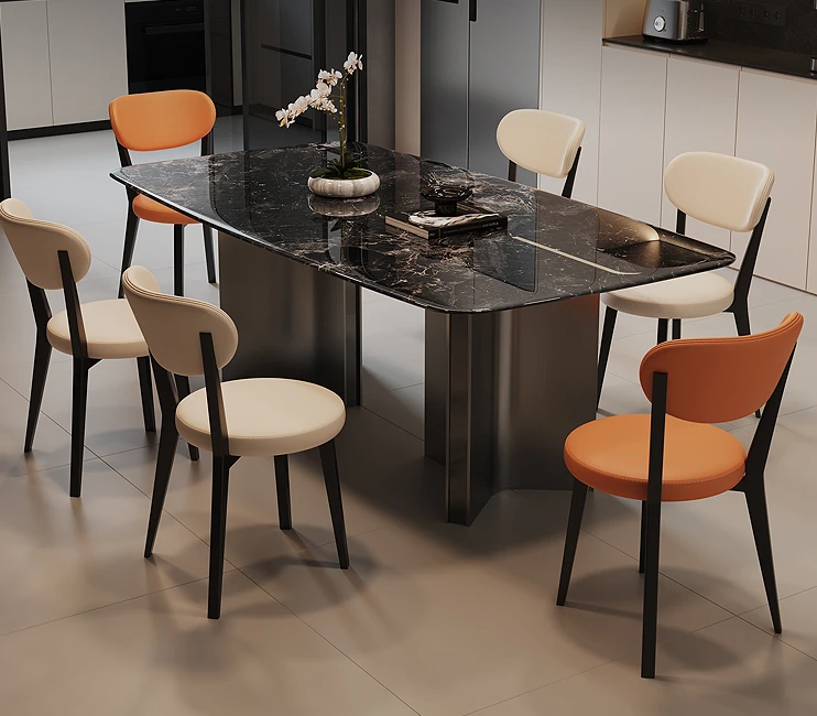 Dining Table and Chairs, Simple Household Small Apartment, Rectangular Marble Surface, Luxury Stone Slate Dining Table
