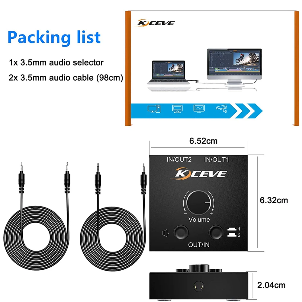 Portable 2x1/1x2 3.5mm Stereo Audio Bi-Directional Switcher With Mute Button Two Way Switch Splitter Box 2 In 1 Out Adapter