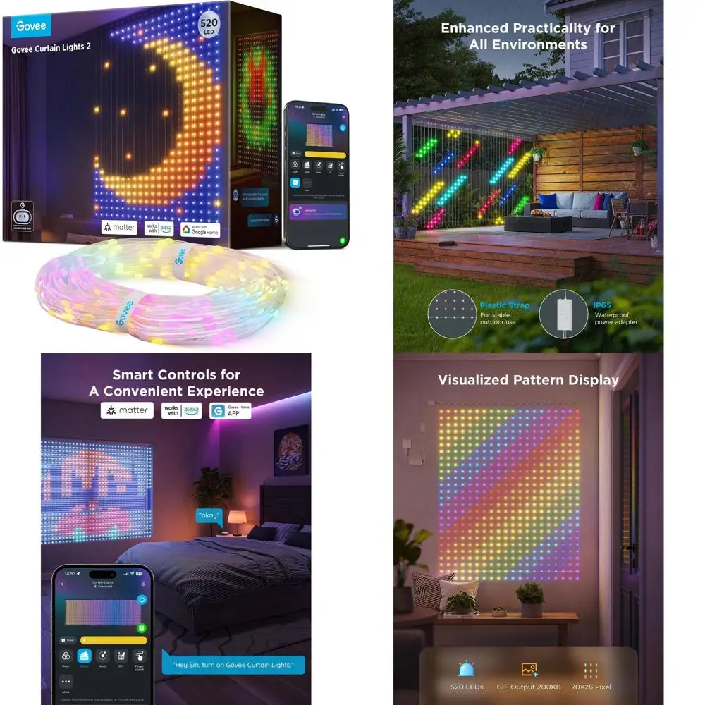 أضواء الستار 2، 520 مصباح LED، ضوء ستارة LED ذكي مع DIY GIF AIGC، غير قابل للربط، أضواء عطلات متغيرة الألوان RGBIC للداخل #1