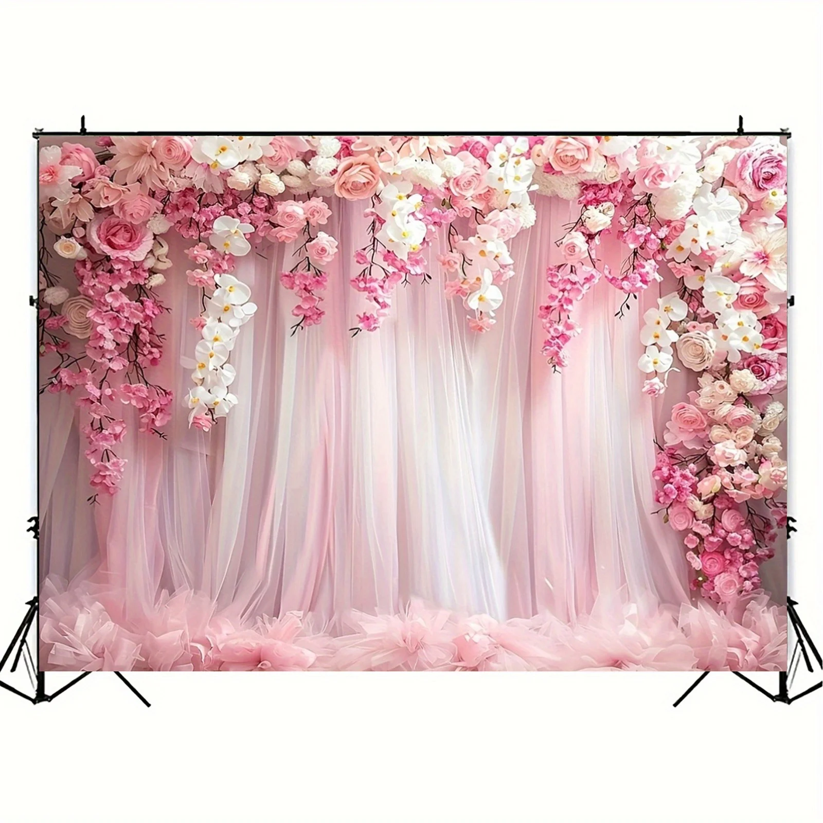 قماش بخلفية زهور وردية، وخلفية تصوير فوتوغرافي، وديكور حفلات الزفاف وحفلات الزفاف #5