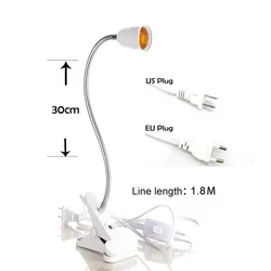 E27 Screw With Switch Lamp Holder EU/US/UK Bedside Clip Lamp Stand Led Grow Lights 20cm Bedroom Eye Protection Lamp Fill Light