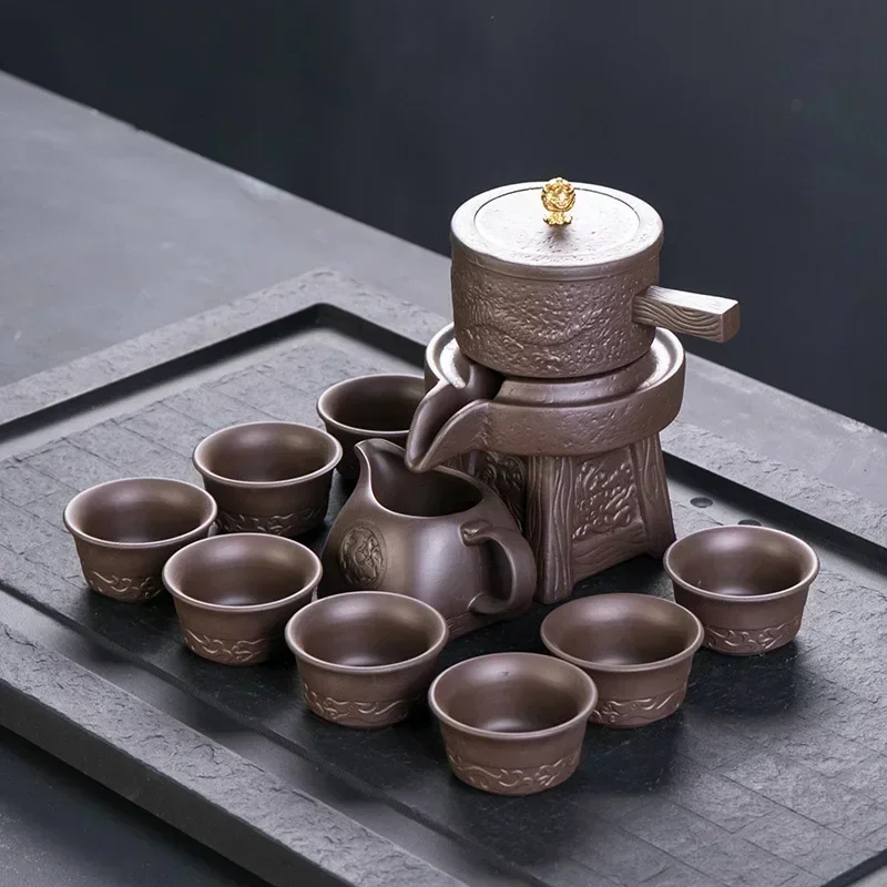 Purple Clay Stone Grinding Semi-automatic Tea Set Creative Kung Fu Tea Hot Sales of Tea Set.Creative