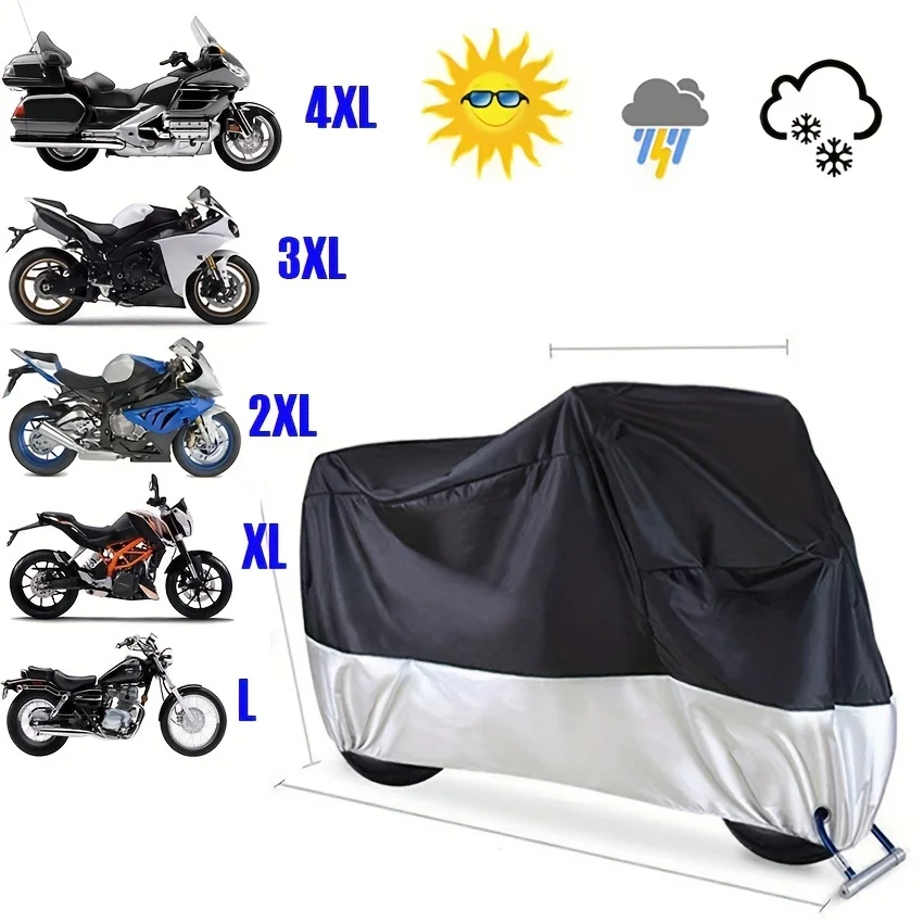 Waterproof Motorcycle Cover All Season Dustproof UV Protective Outdoor Indoor Scooter 190T Wear-resistant Fabric Motorbike Cover