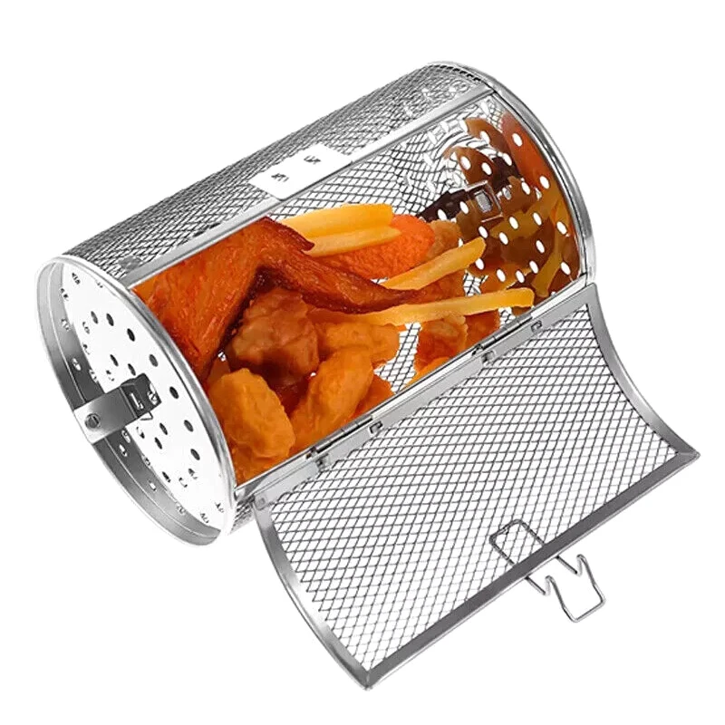 Stainless Steel Grill Rotisserie Oven Kitchen Fry Basket Coffee Bean Rotating Grilled Cage Drum Rack Air Fryer Accessories