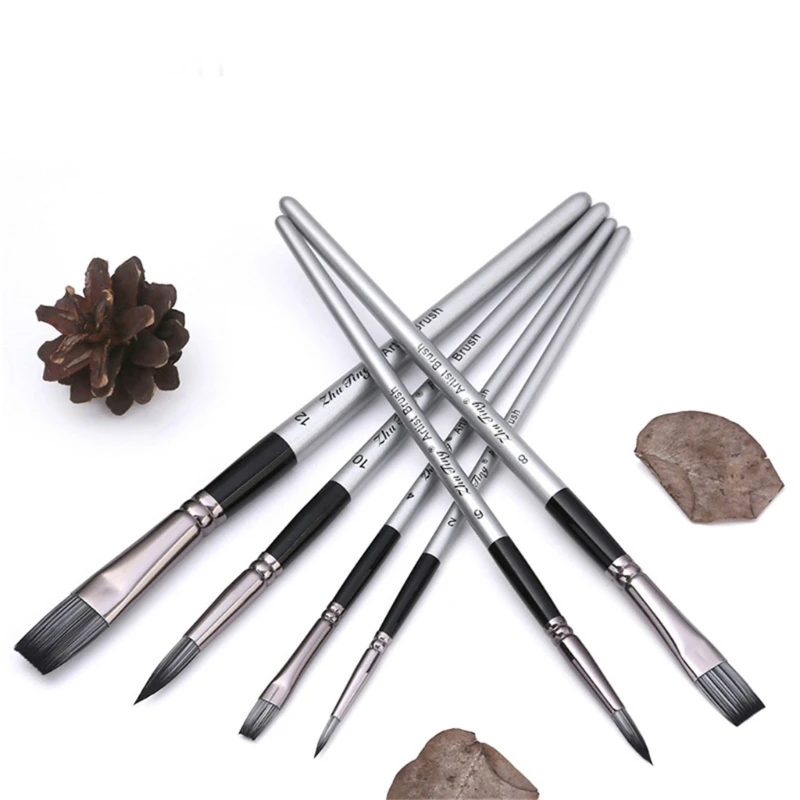 수채화 아크릴 그림용 아티스트 페인트 브러시 페인트 브러시 6개 미세/플랫 팁