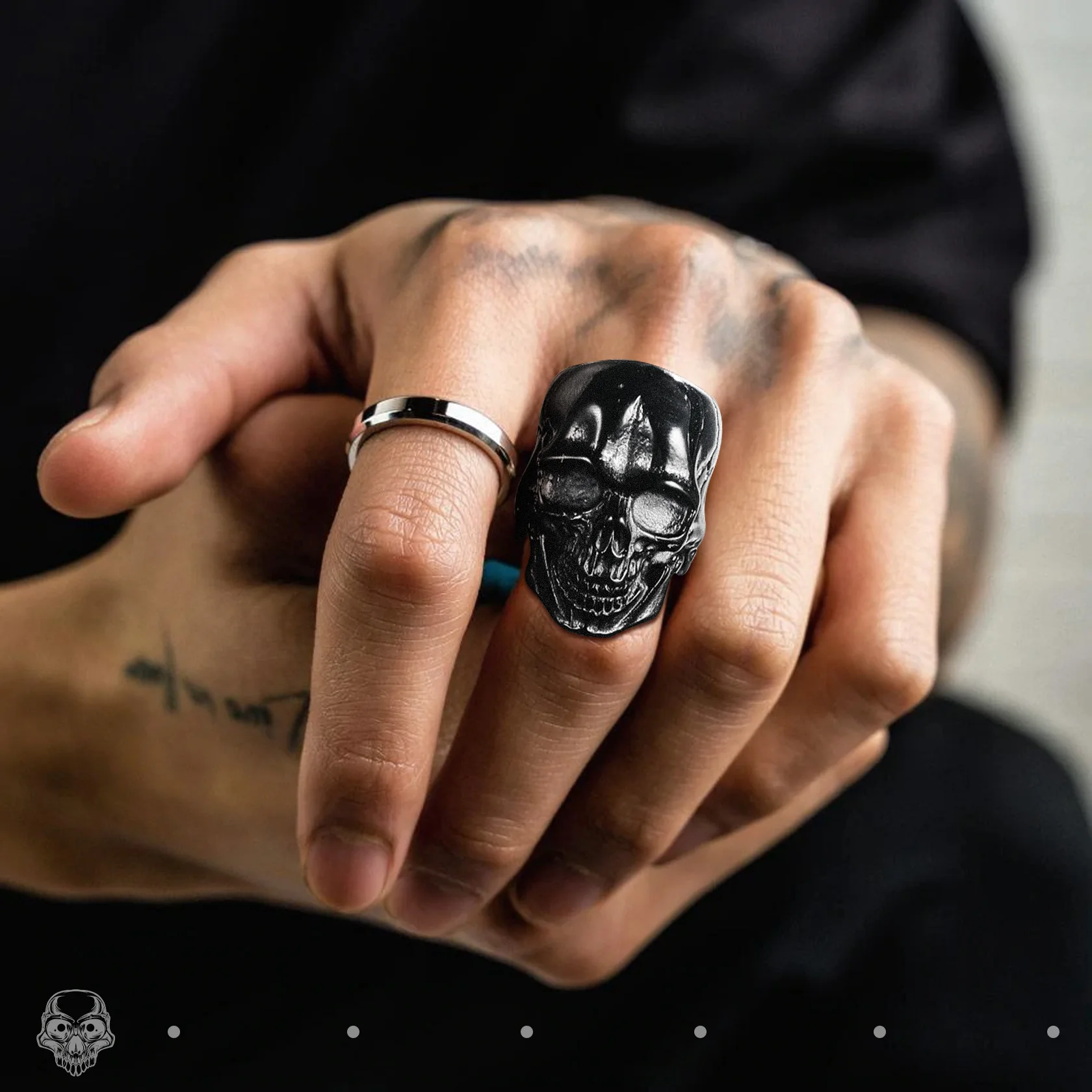 ChainsPro Gothic Skull Rings Stainless Steel 14K Gold Black Plated Band Skeleton Punk for Men Women Size 7-14 CP743