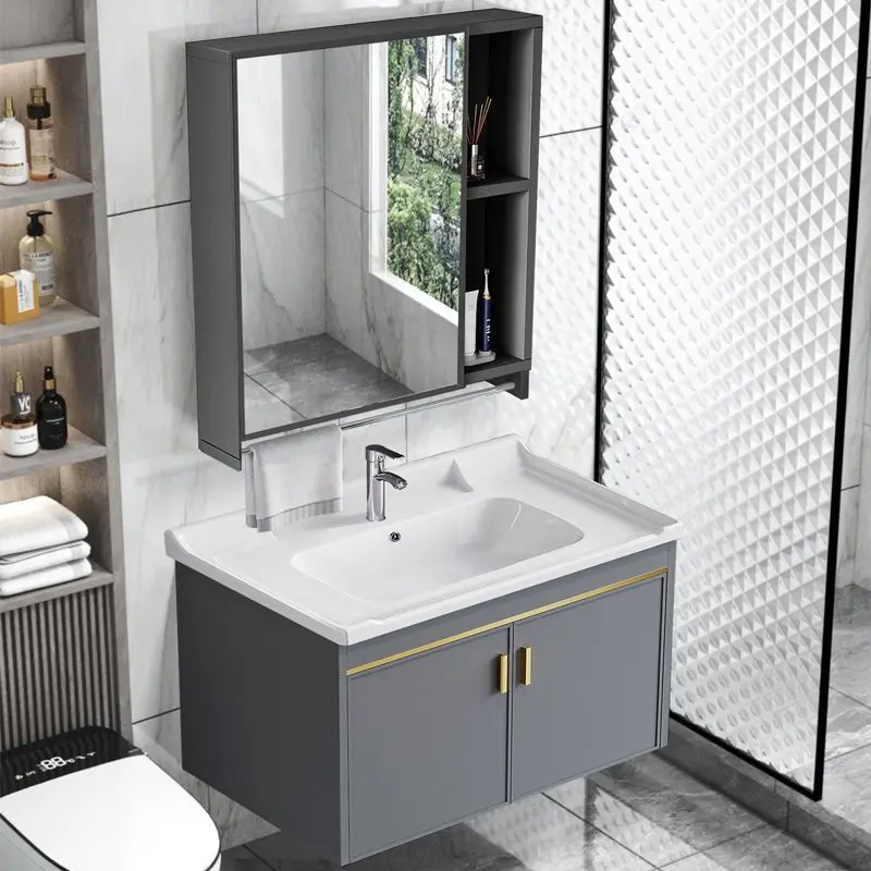 Simple bathroom cabinet ceramic integrated basin washbasin cabinet combination wall-mounted toilet washstand