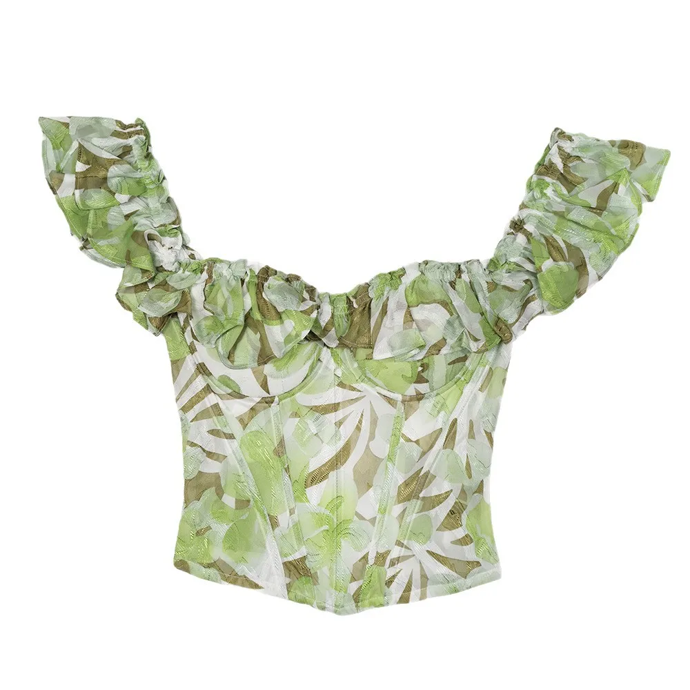 Cottagecore Chiffon Tube Top, Floral Bustier with Boning, Summer Dopamine Print Strapless Cami for Women, Backless Fashion