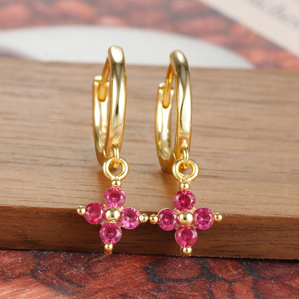 New Design Zircon Flower Pendant Hoop Earring for Women Simple Stainless Steel Huggies Earring Cartilage Piercing Jewelry aretes