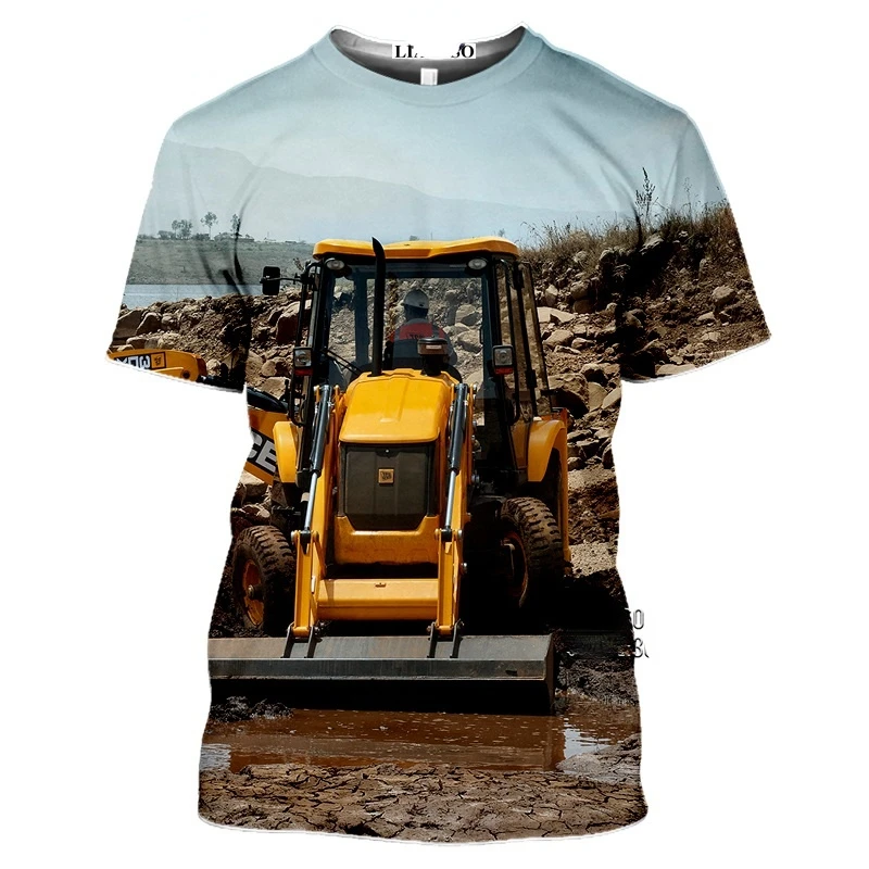 Excavator Loader 3D Printing Summer Men\'s T-shirt Trend Personality Outdoor Fitness Quick-drying Loose Short Sleeve O-neck Top