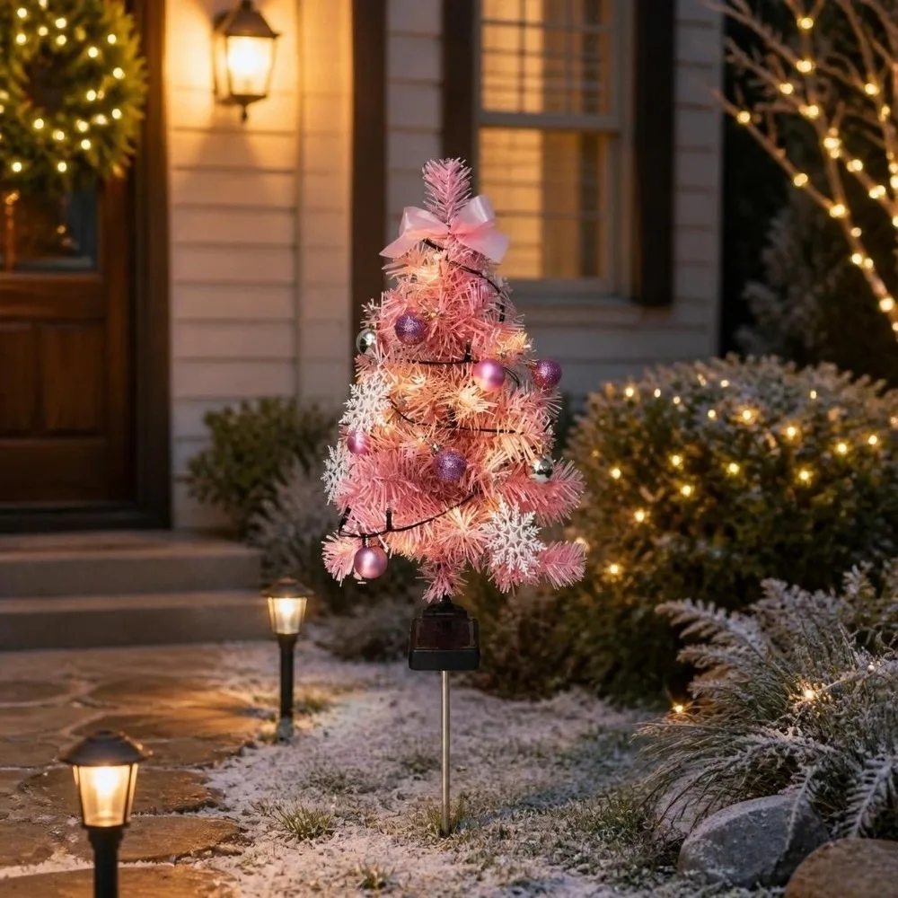 Realistic Solar Christmas Tree Lights Waterproof Creative Landscape Lawn Lamp Ground Mounted Cordless Garden Solar Lights Yard