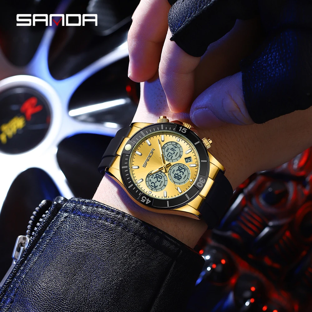 SANDA 6192 Orologio elettronico da uomo Multifunzionale Luce notturna Impermeabile Sport Antiurto Orologio digitale da uomo per il tempo libero