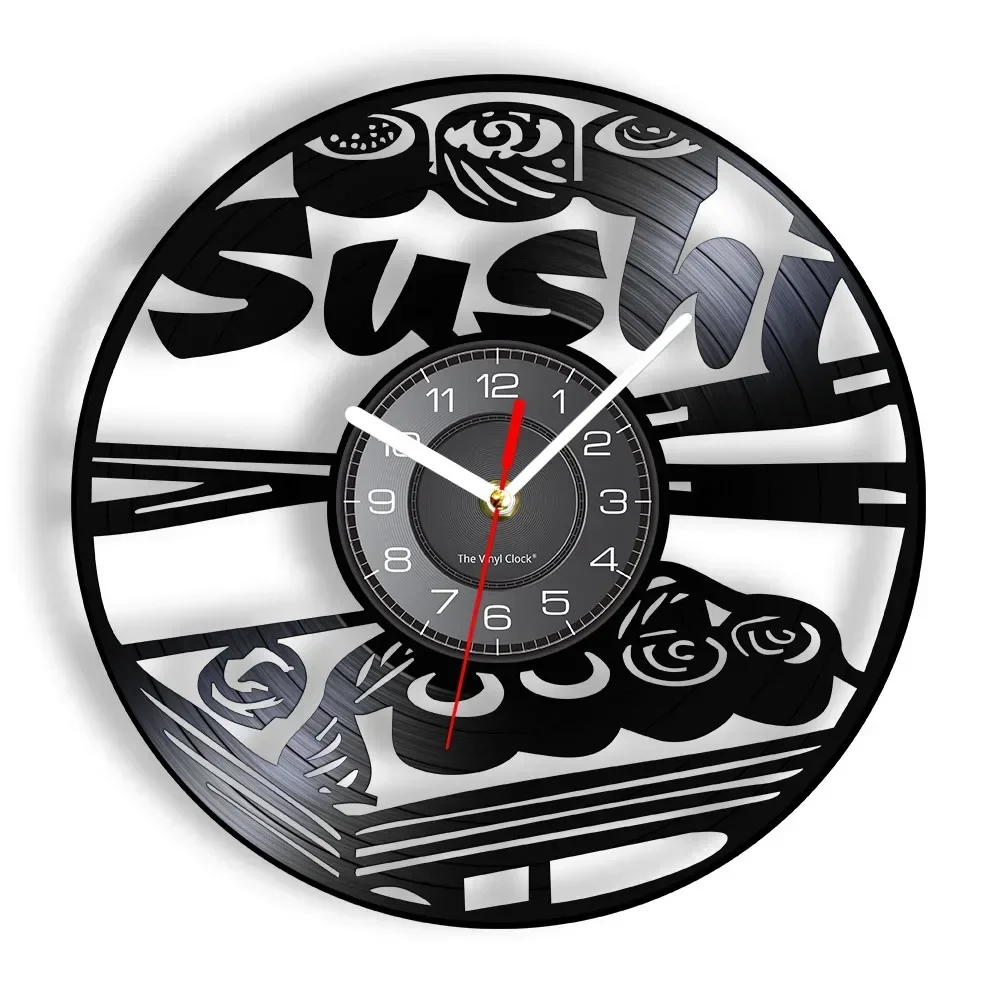 Japanese Cuisine Wall Art Sushi Rolls Vinyl Record Clock Personallized Sushi Bar Japanese Sashimi Asian Restaurant Wall Clock