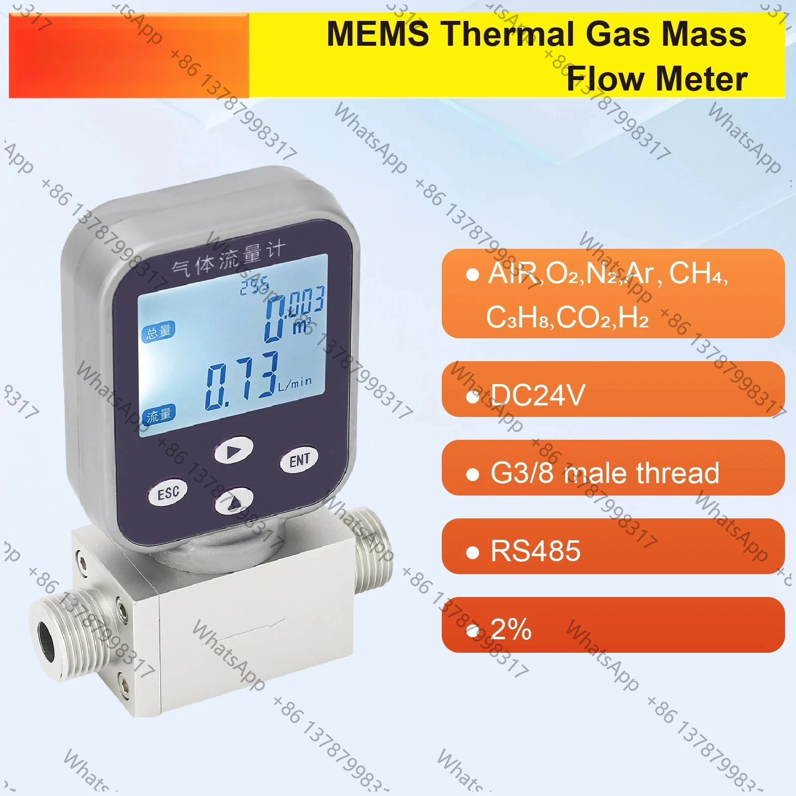 MEMS Micro Thermal Gas Flow Meter Digital Mass Flow Sensor for Compressed Air Oxygen Nitrogen Argon Methane Industrial Use