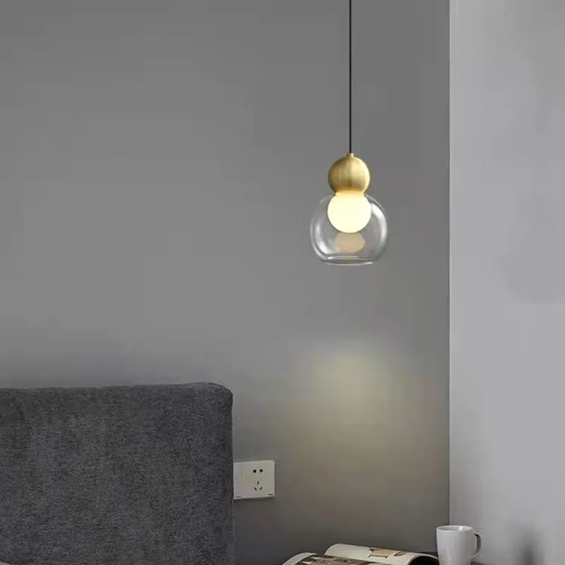 Modern Gray Clear Glass Pendant Lights Brass Bedroom Bedside Dining Room Bar Hanging Lamp E27 Bulb Wire Adjustable Drop Shipping