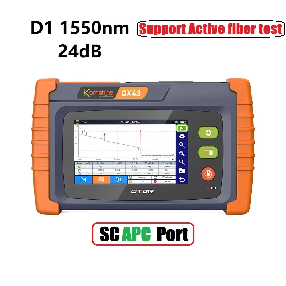 KOMSHINE FTTX OTDR QX43 SM/PON touchscreen OTDR tot 9 golflengten W/OPM, VFL, OLS, RJ45-functie SC/FC-tips kunnen veranderen