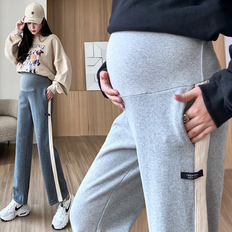 Autumn Fashion Bound Leg Maternity Pants for Spring Autumn Loose Casual Wide Leg Straight Sports Jogger Pants Pregnancy Women