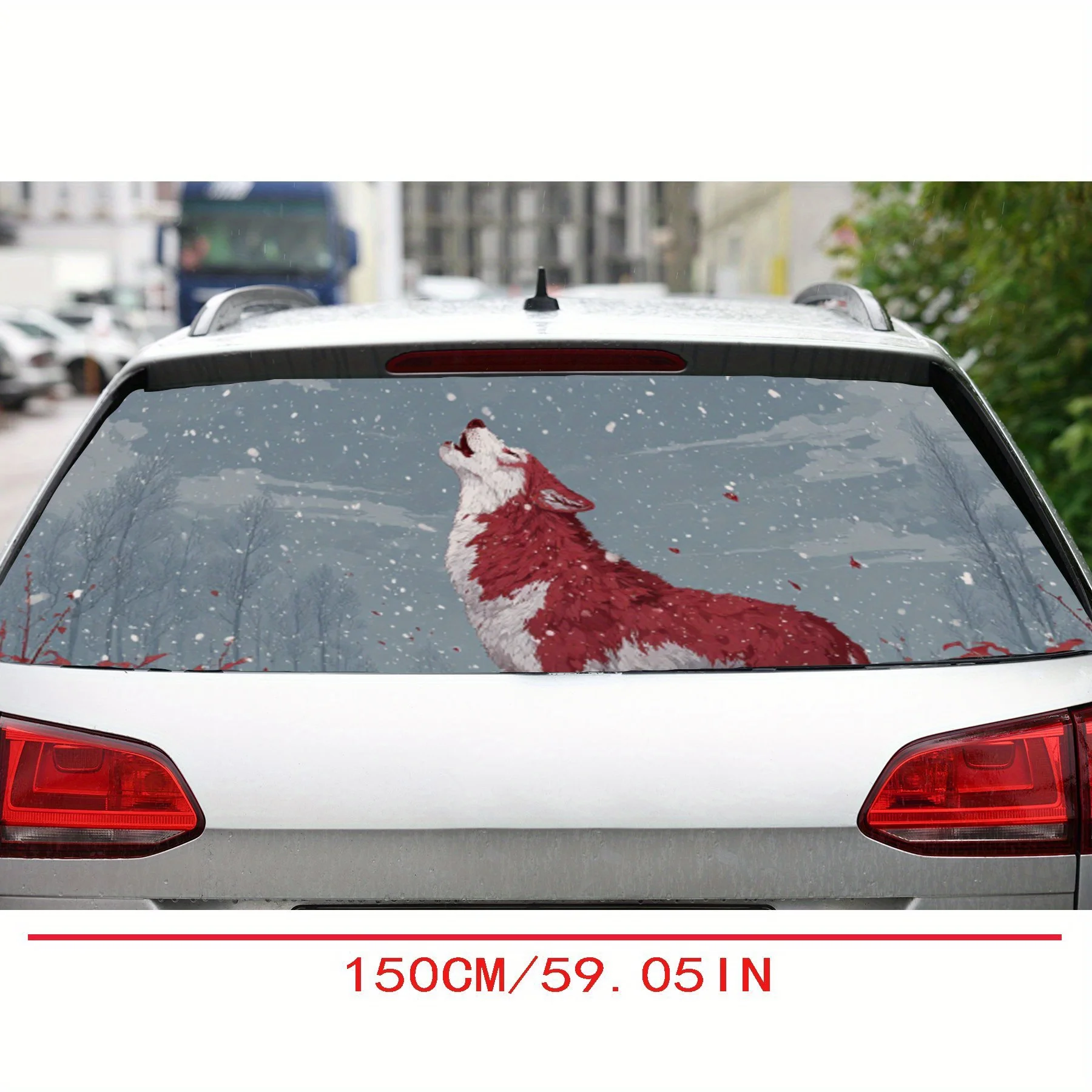 Serigala Merah dan Putih-Stiker Jendela Belakang Mobil Musim Dingin, Stiker Pembungkus Vinil Perlindungan Otomatis Antigores, PV Perekat Diri Tahan Air