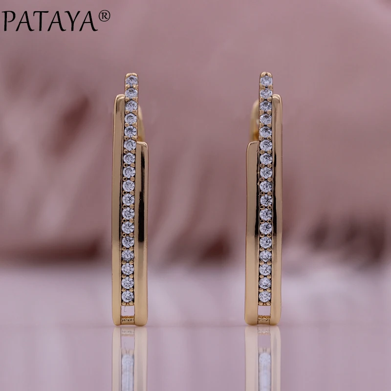 

PATAYA 585 Rose Gold Color Natural Zircon Women Earrings Wedding Gift Fashion Jewelry Glossy Long Dangle Daily Earrings 2023 New